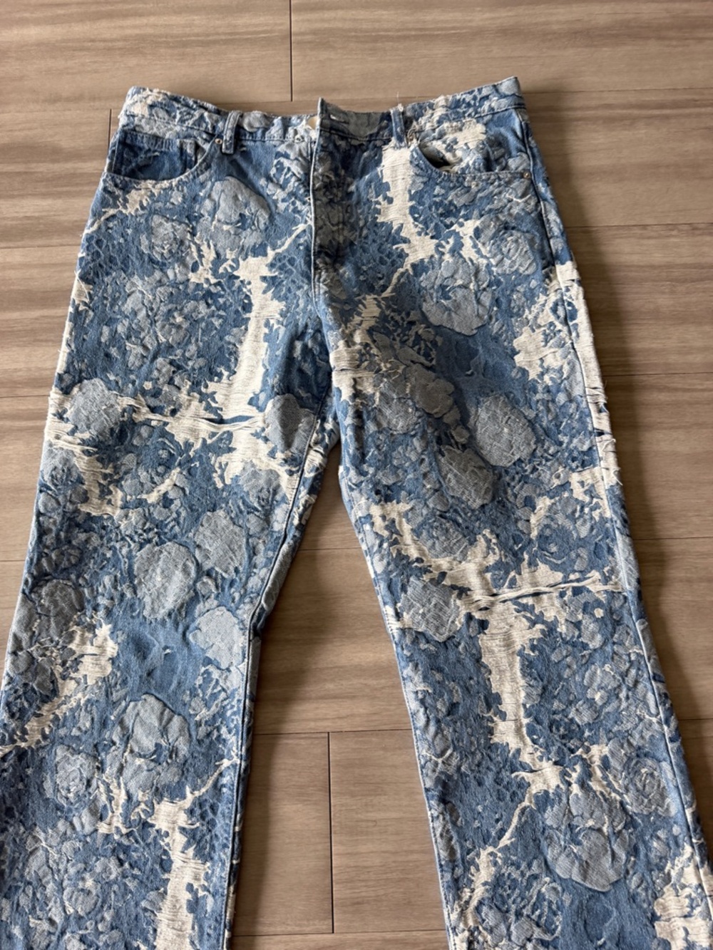 Blue and Cream Floral Jacquard Pants (36x32)